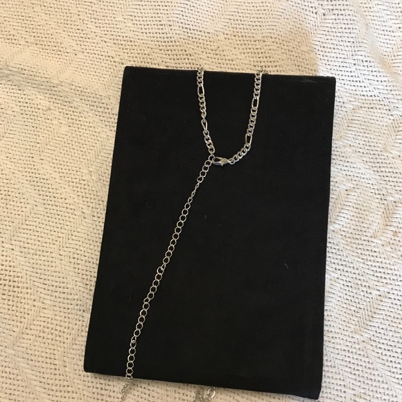 Long Length Silver Tone and Blue Stone Necklace - statement piece - Picture 3 of 7